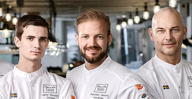 Jakob Persson, Sebastian Gibrand och Jonas Dahlbom  i Team Sweden. De är tillsammans med Tommy Myllymäki på plats i Tallinn. Foto: Gastronomi Sverige